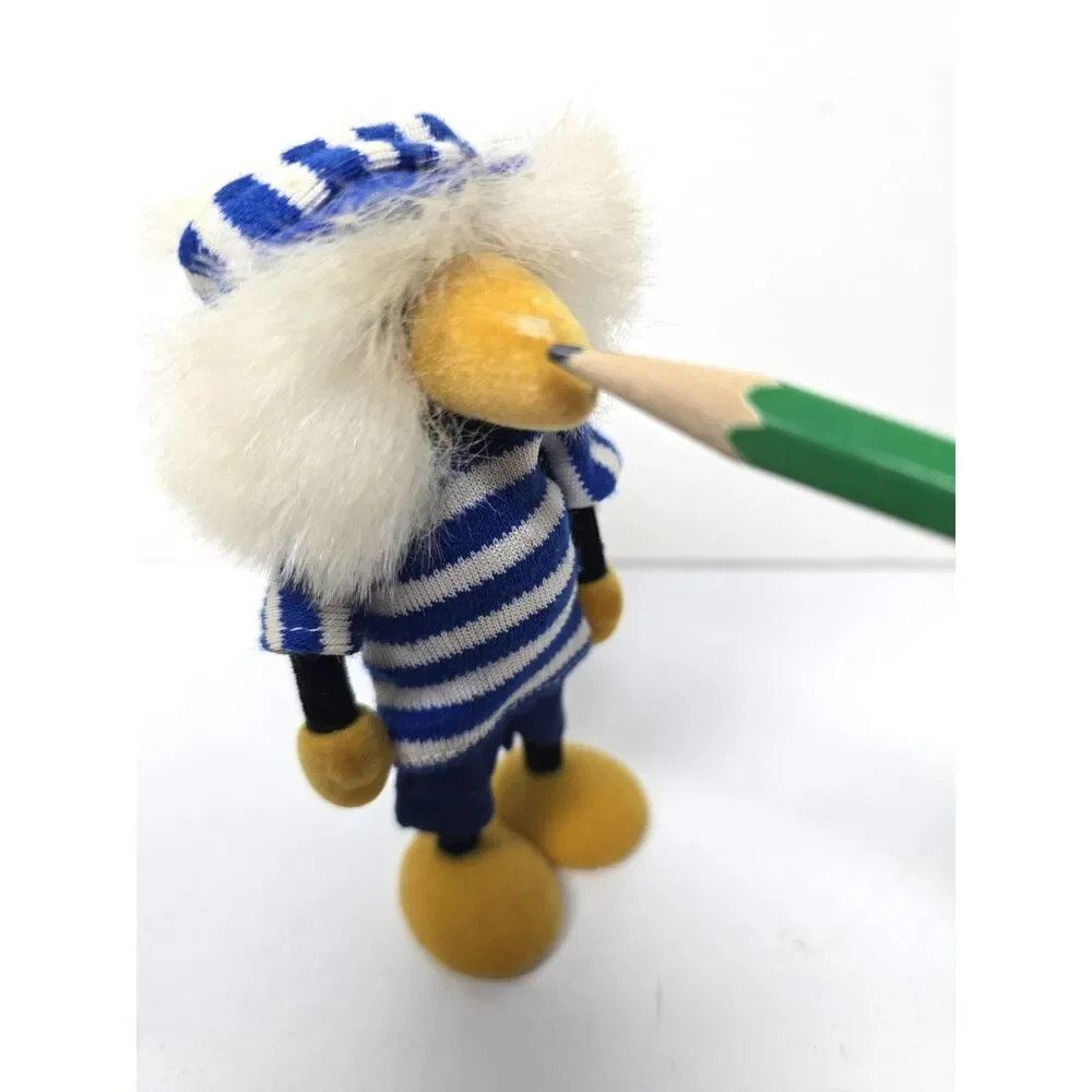 Vintage NICO Flocked Bird Hard Molded Figure Blue Striped Shirt Hat 4